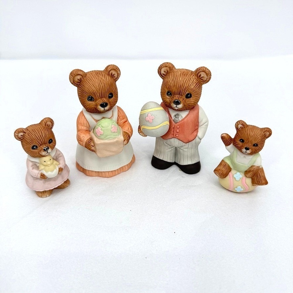 Homco Bear Figurines Easter Family Set #1430 Vintage Decor Trinkets Knick Knacks